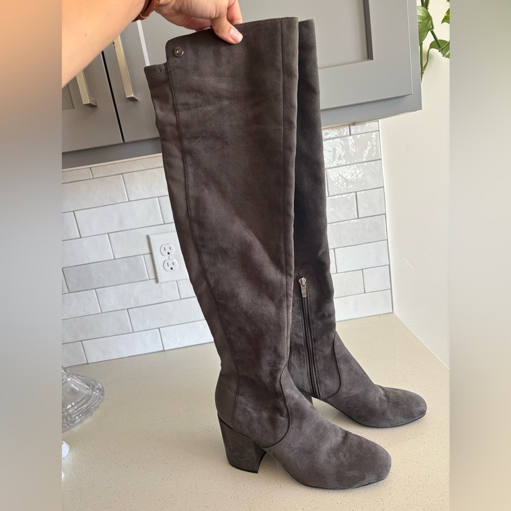 Marc Fisher Women's Grey Taupe Over-The-Knee Faux Suede Boots - Size 8.5 EUC